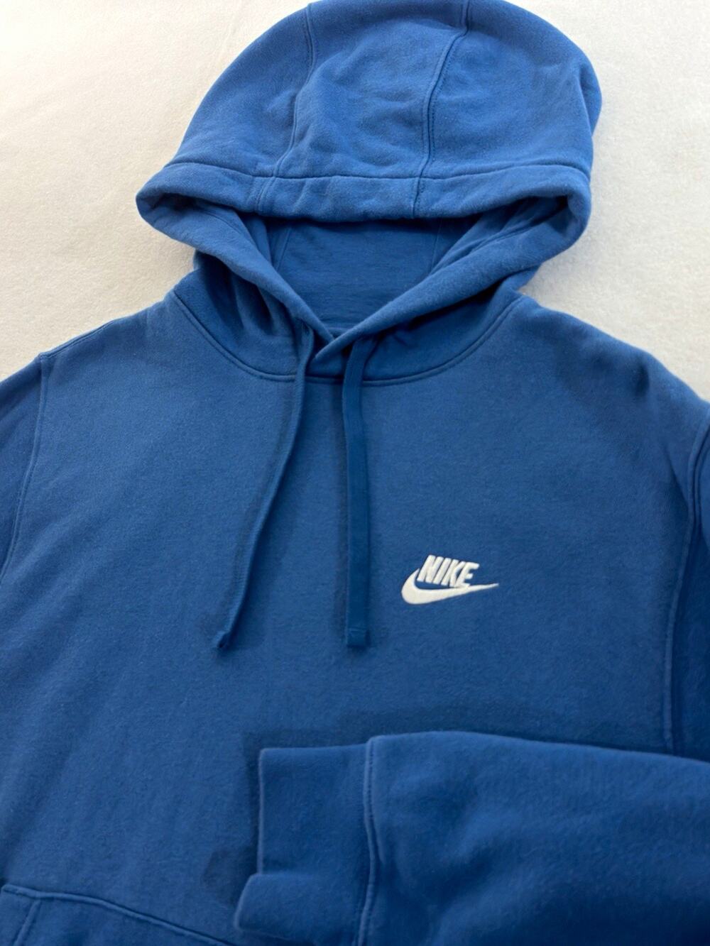 Nike Blue Pullover Hoodie Small White Swoosh Fleece Sweatshirt